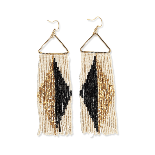 Erica Beaded Fringe Earrings - Black