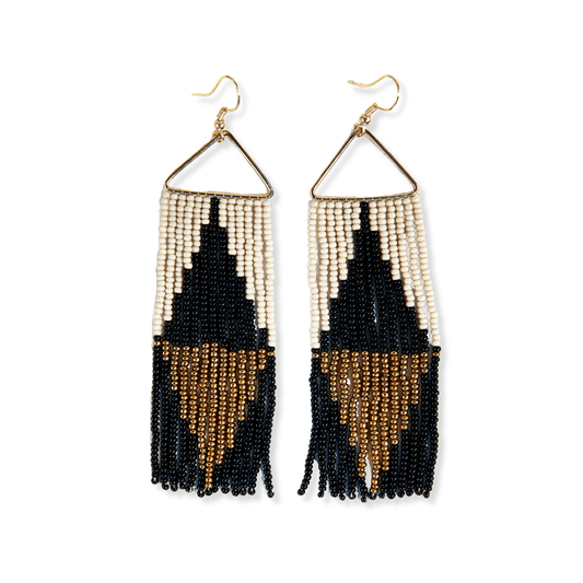 Brooke Beaded Fringe Earrings - Black