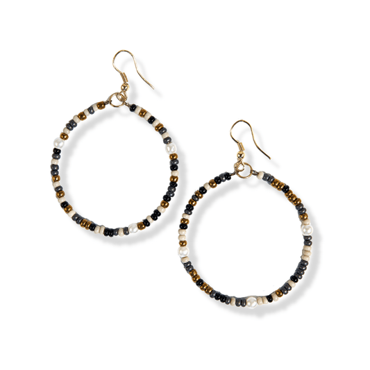 Lucille Beaded Hoop Earrings - Black