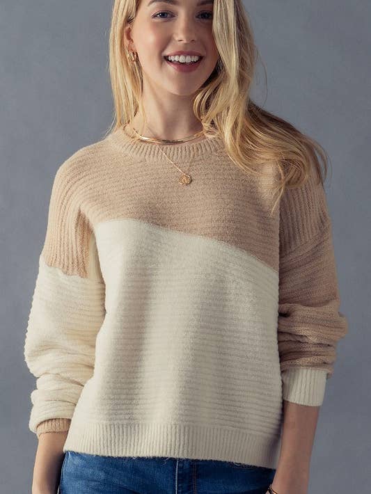 Two Tone Stripe Sweater - Ivory