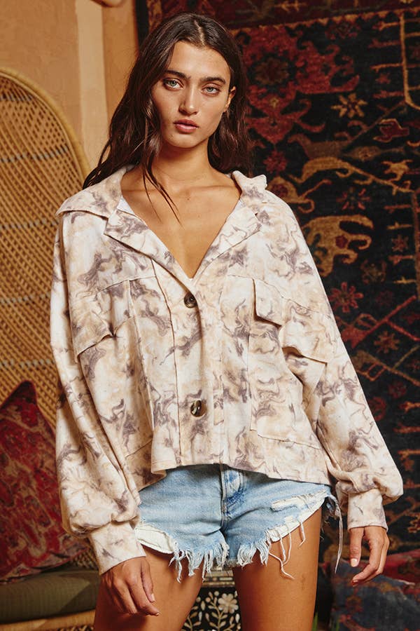 Blushed Tie Dye Shacket - Taupe