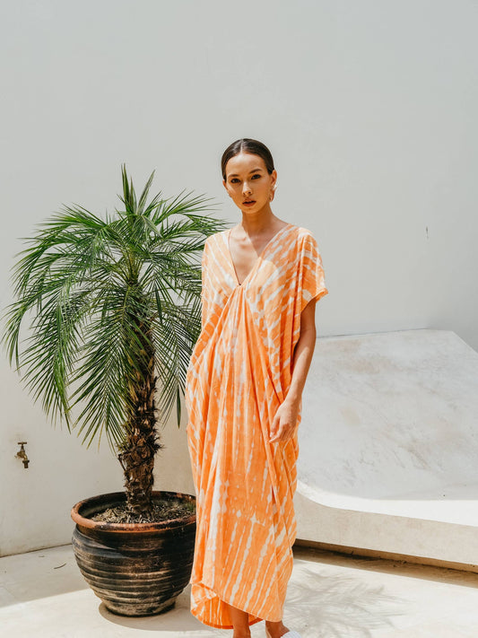 Madella Hand Dyed Kaftan Dress in Coral