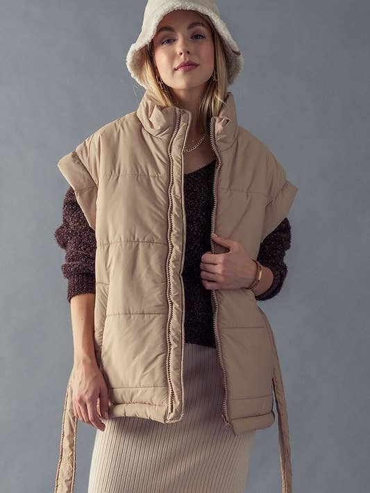 Oversized Waist Ribbon Puffer Vest