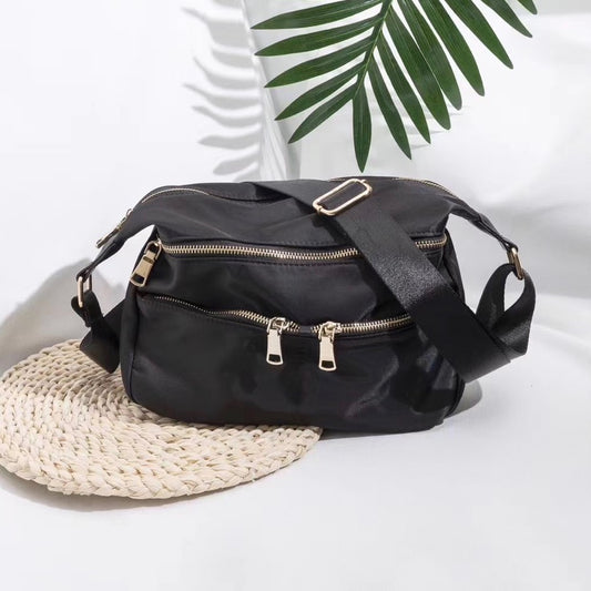Nylon Zipper Pouch Bag - Black