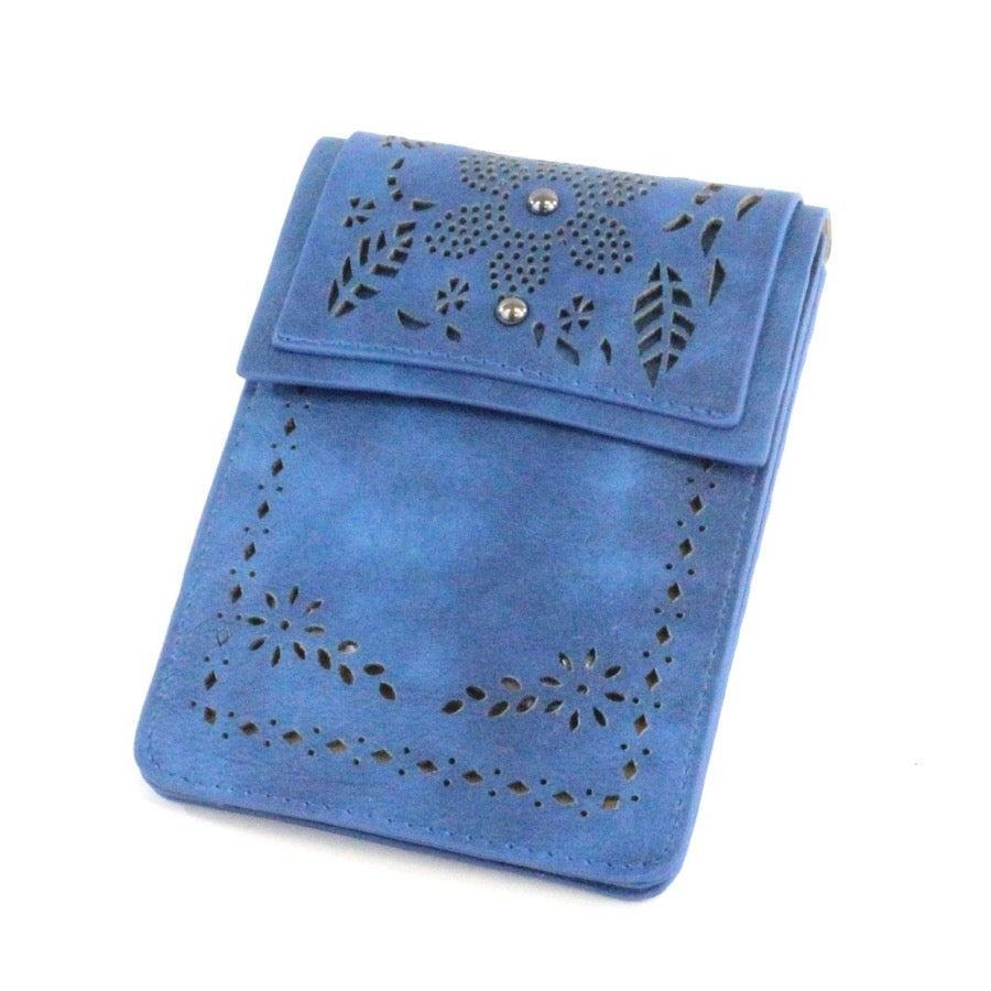 Floral Leather Crossbody - Blue