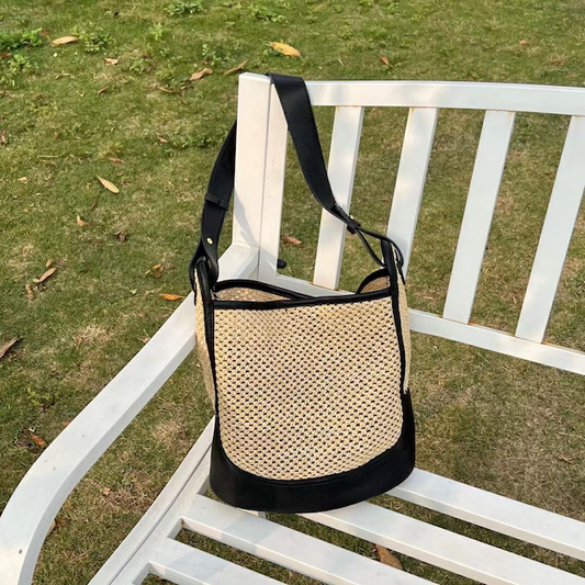 Woven Leather Bottom Tote - Black