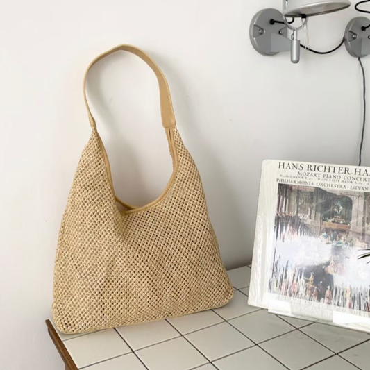 Woven Hobo Bag - Beige