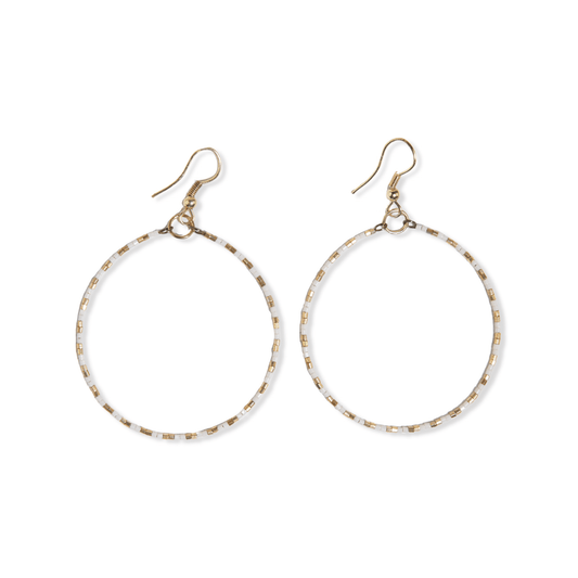 Kelly Beaded Hoop Earrings - Cream