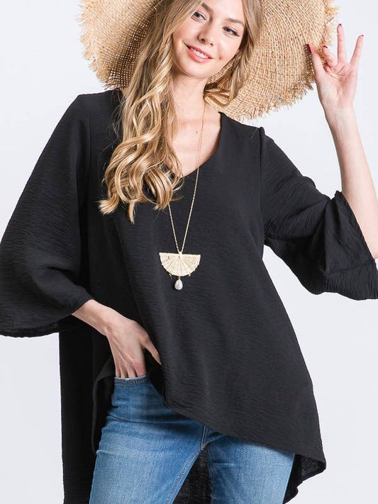 V Neck Mid Bell Sleeve Top