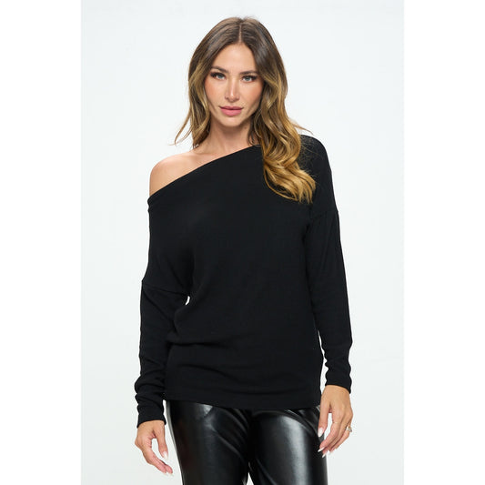 Black Knit Off the Shoulder Top