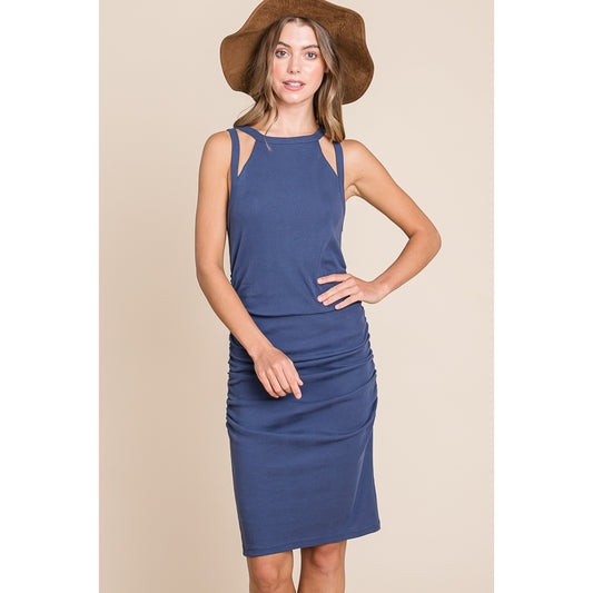 Cut-out Shoulder Dress - Navy