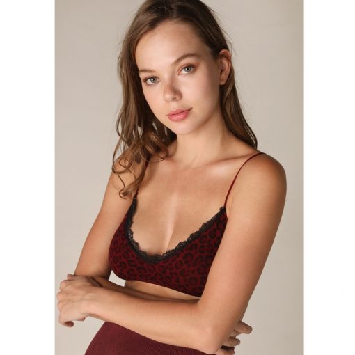 Leopard Lace Bralette - Burgundy