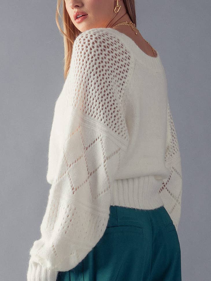 Pattern Sleeve Detail Sweater - White