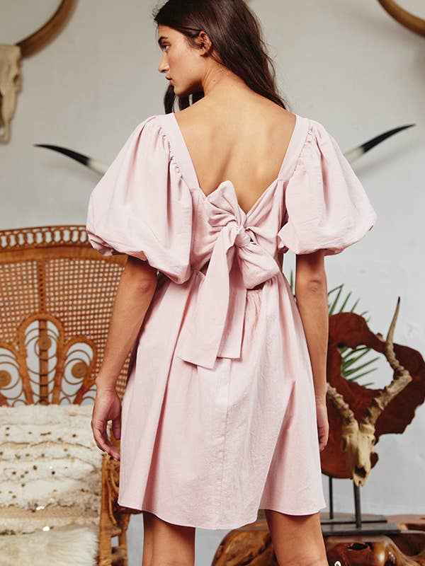 Puff Sleeve Mini Dress- Pink