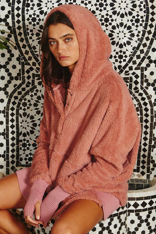 Oversized Fuzzy Fur Hoodie - Mauve