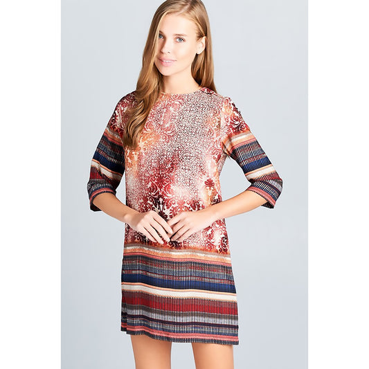 Boho Border Print Dress - Rust