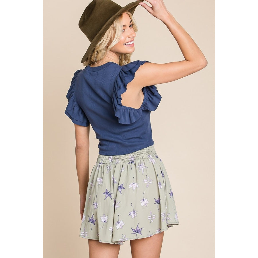 Ruffled Sleeve Cropped Top - Navy
