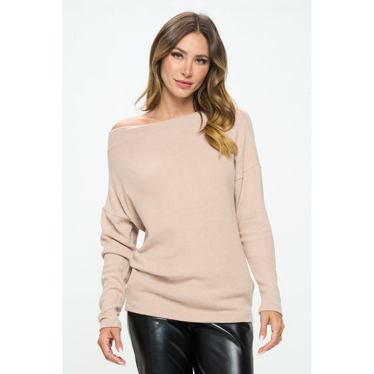 Brushed Knit Off the Shoulder Top - Taupe