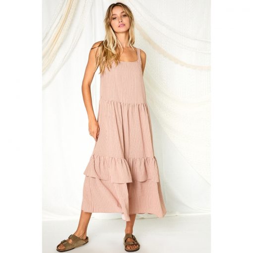 Pin Stripe Midi - Taupe - Final Sale