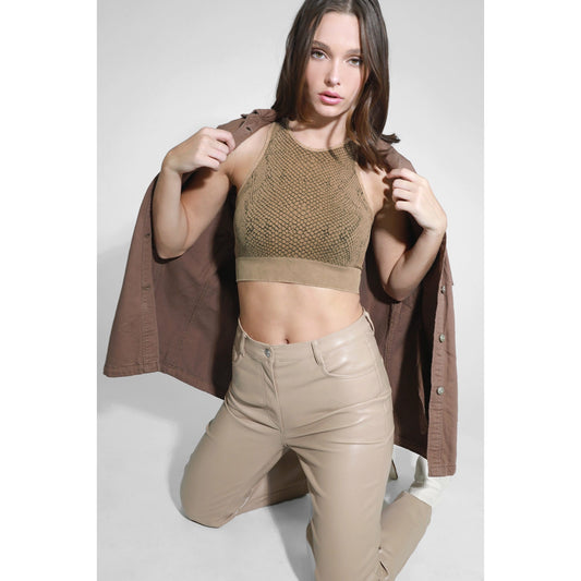 Snakeskin Highneck Bra - Taupe