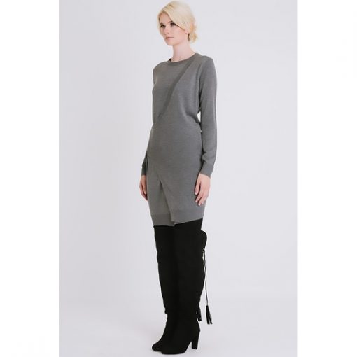 Round Neck Sweater Dress - Grey