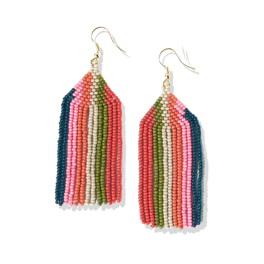 Peacock Pink Stripe Fringe Earring