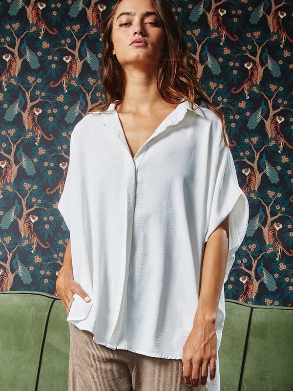Dolman Sleeve Oversized Shirt- Ivory