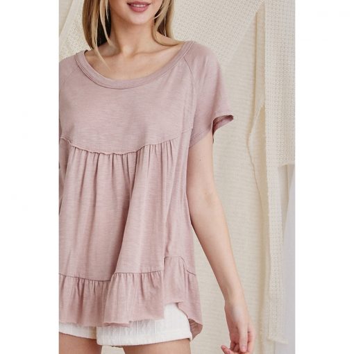 Ruffle Hem Top - Taupe