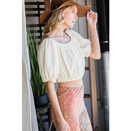 Off The Shoulder Cropped Top - Cream