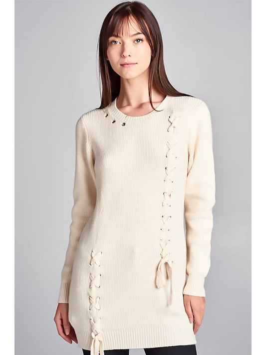 Eyelet Sweater Dress - Beige