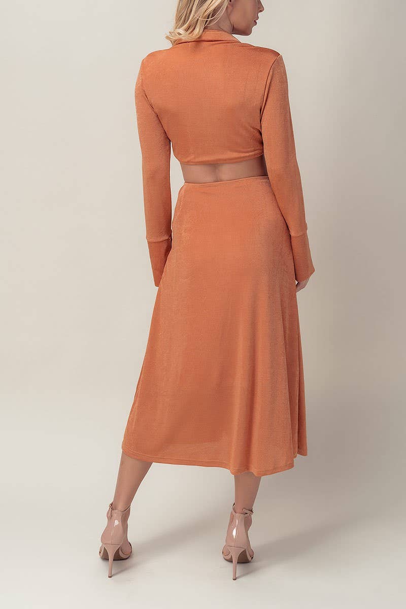 Button Cut Out Midi Dress - Dusty Coral