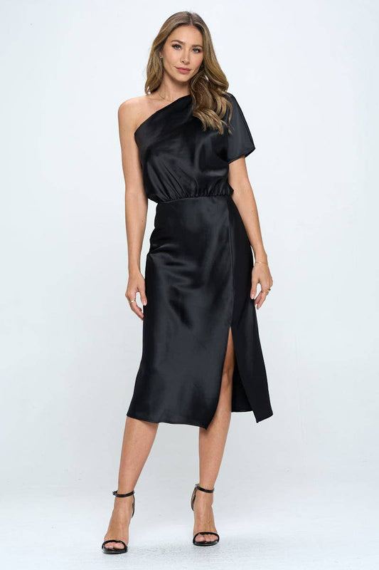 Stretch Satin One Shoulder Dress