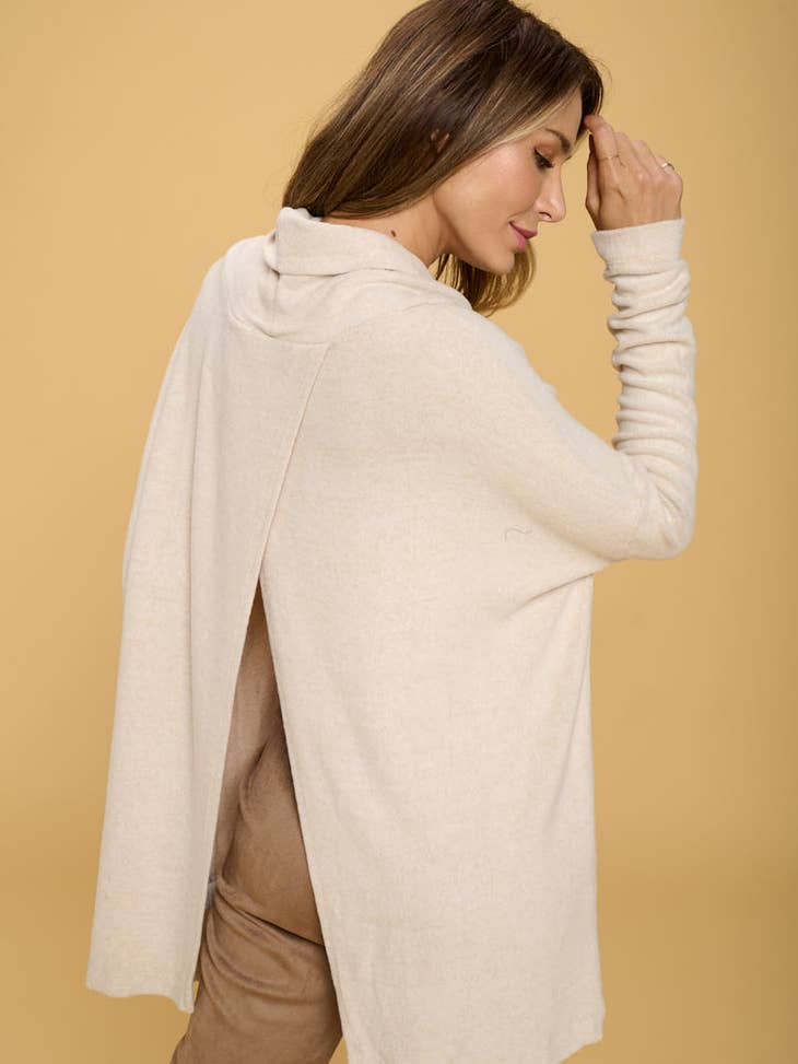 Long Sleeve Open Back Top - Oatmeal