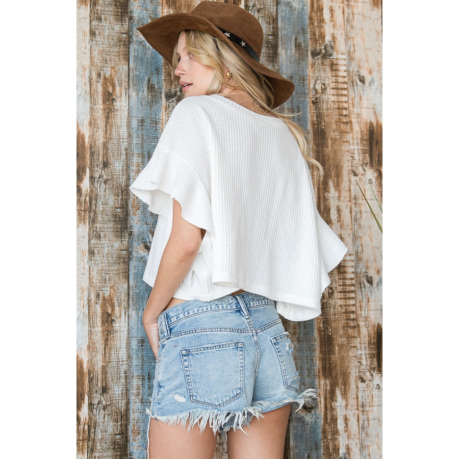 Waffle Cropped Top - White