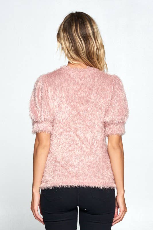 Fuzzy Puff Sleeve Top - Blush