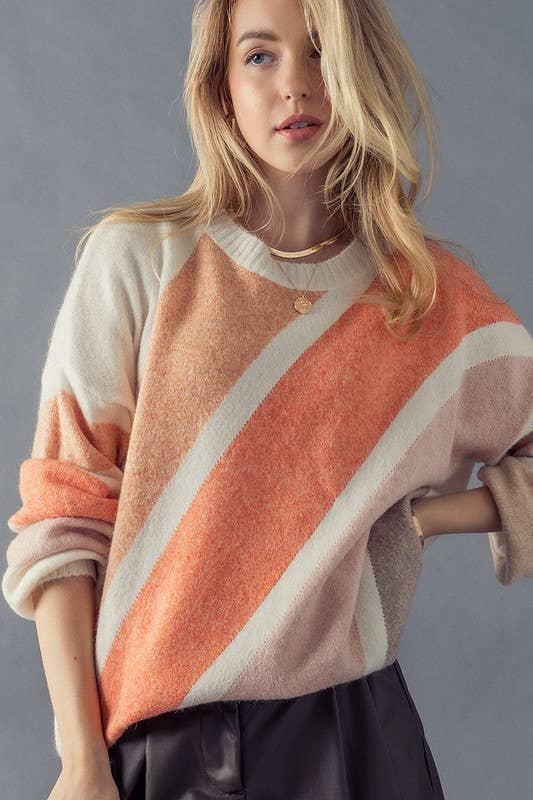 Diagonal Color Block Sweater - Multi