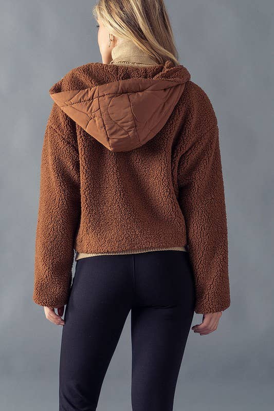 Soft Fleece Cropped Hoodie Jacket - Auburn