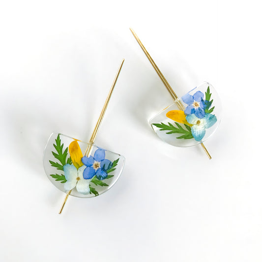 Botanical Half Moon Earrings - Mixed Flower