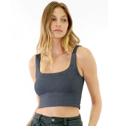 Chevron Crop Top - Vintage Denim