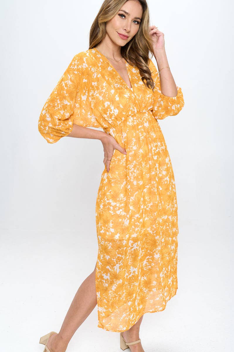 Floral Print Chiffon Kimono Cover Up - Orange