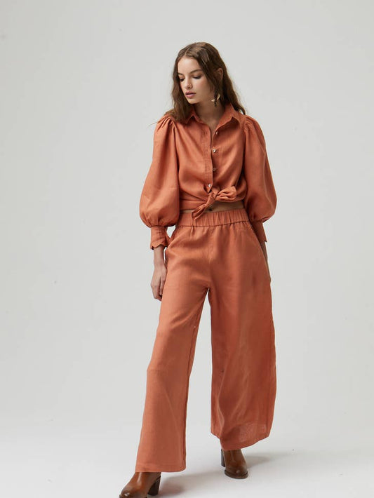 Camille Linen Shirt - Brick