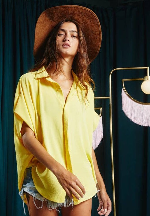 Dolman Sleeve Oversized Shirt - Lemon