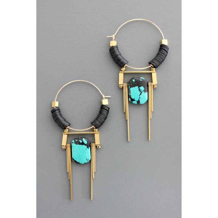 Art Deco Turquoise Hoop Earrings