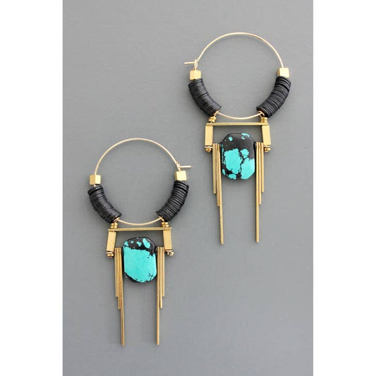 Art Deco Turquoise Hoop Earrings