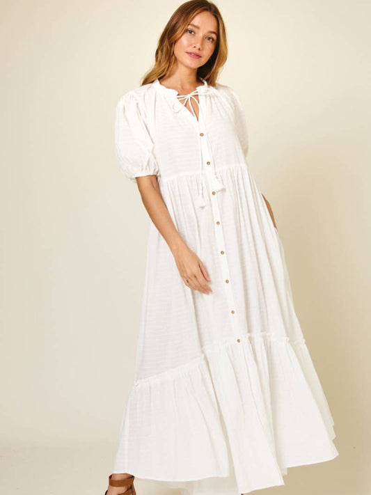 Button Down Maxi Dress - White