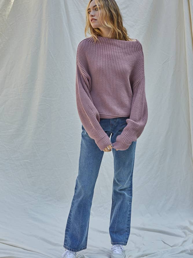 Chunky Wide Neck Sweater - Rose