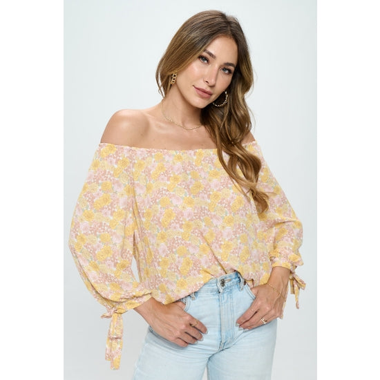 Ditsy Floral Off the Shoulder Top - Yellow
