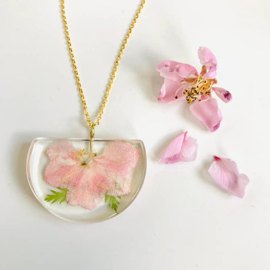 Botanical Half Moon Pendant - Cherry Blossom