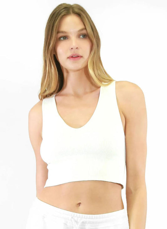 Plunge V-Neck Crop Top - White