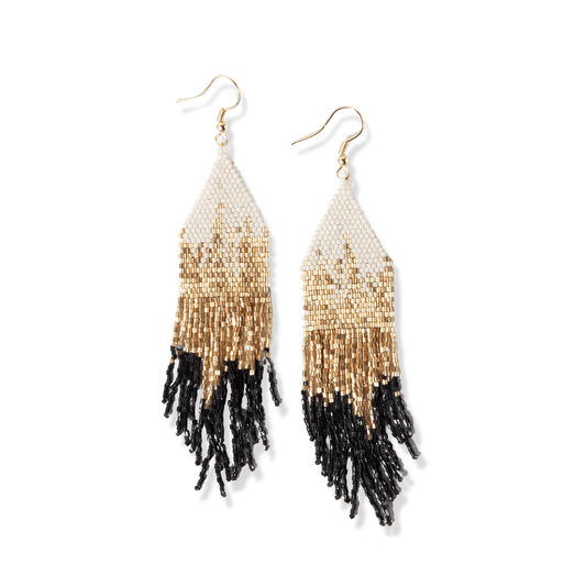 Claire Beaded Fringe Earrings - Black